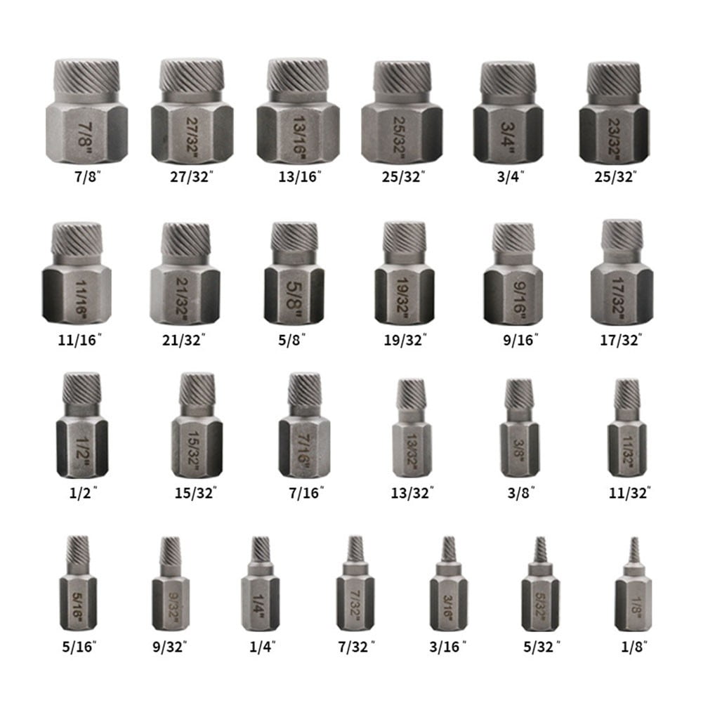 25Pcs Screw Extractor Set Damaged Broken Bolt Screw Extractor Hex Head Extractor