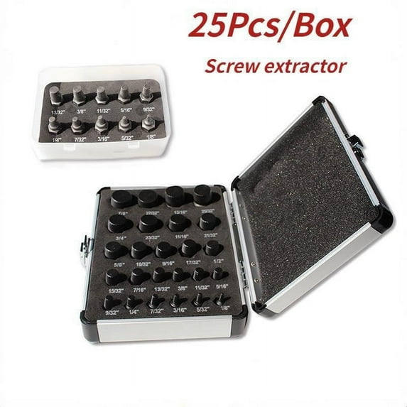 25Pcs Screw Extractor Set, Hex Head Multi-Spline Easy Out Bolt Extractor Set for Removing Stripped, Rounded, Damaged, Broken Screws & Bolts