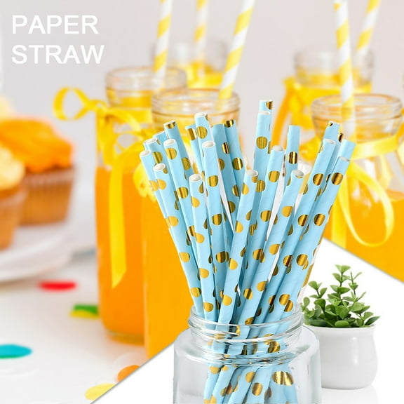 25Pcs/Set Straw Disposable Solid Straight Lightweight Round Drinking Dots Printing Multifunctional Safe Bottles Cup Stra