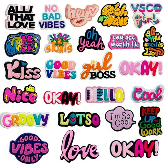 25Pcs Shoe Charms Cute Colorful Letter Words Cartoon Cute Shoe Ornaments - Shoe Decoration Charms for Holiday Gifts for Boys and Girls - PVC Waterproof Plastic