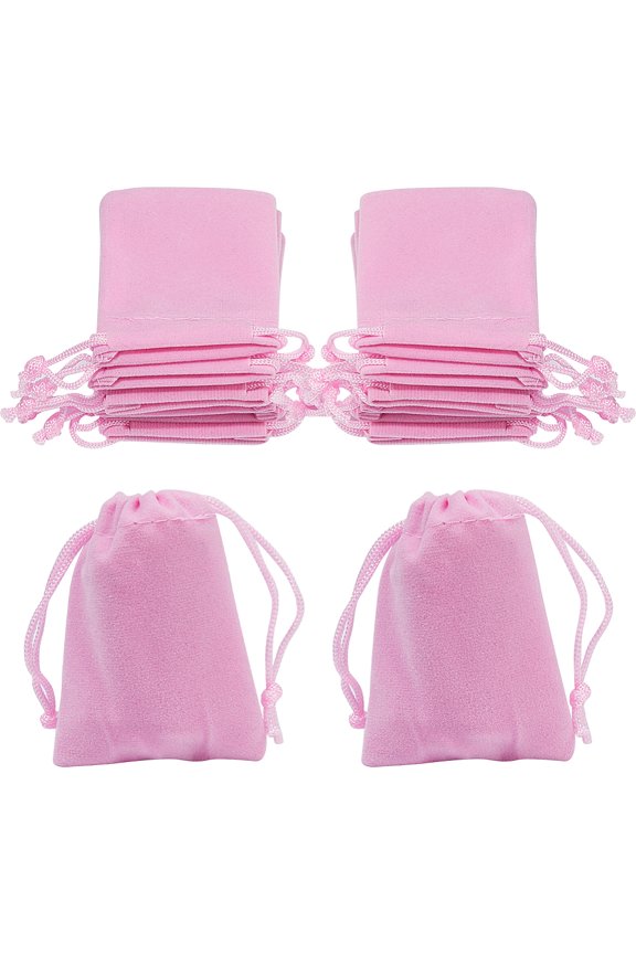 25Pcs Small Gift Pouches Drawstring 1.97x2.76 Inch Pink Velvet Gift Bags for Valentine's Day Wedding Birthday Party Favors