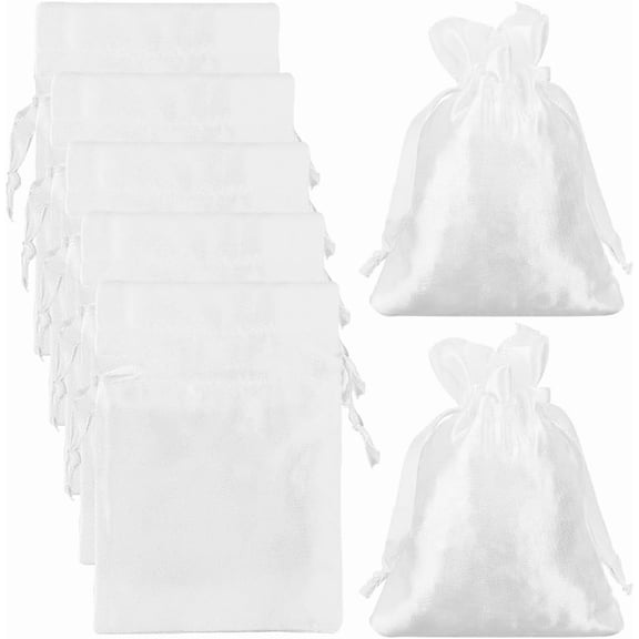 25Pcs Small Satin Gift Bags 3.9x5.9 Inch White Mini Drawstring Pouch Dustproof Rectangle Cloth Bag Jewelry Pouches for Keychains Jewelry Rings Birthday Party Favors Present Craft Storage for making