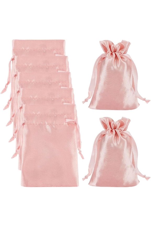25Pcs Small Satin Jewelry Pouches 3.9x5.9 Inch Mini Cloth Gift Bags with Drawstring 15x10cm Rectangle Wedding Favor Pouch Storage Lavender Blush