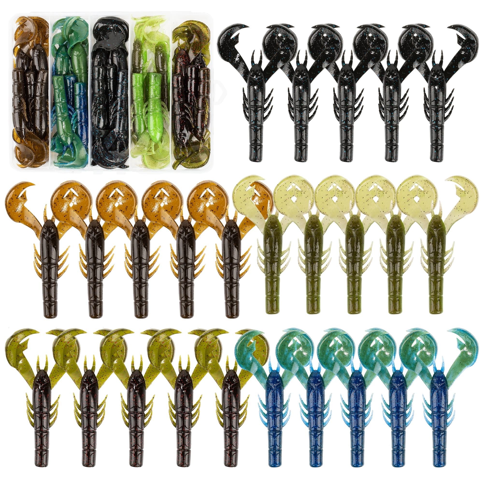 25Pcs Soft Plastic Fishing Lures for Bass - Ned Rig Bait Kit with Worms, Crawfish, Paddle Tail Swimbaits, Trout Walleye Lures