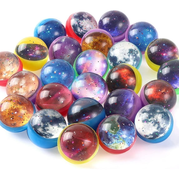 25Pcs Space Theme Bouncy Balls for Kids, TRIANU 30mm Colorful Galaxy Bouncing Balls for Party Favors, Birthday Gift for Kids