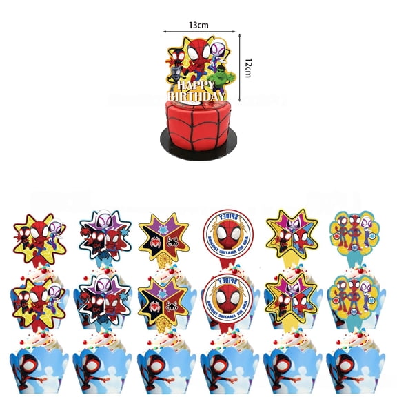 25Pcs Spidey Cake Topper and Cupcake Toppers Set Birthday Party Supplies for Themed Birthday Decorations Supplies