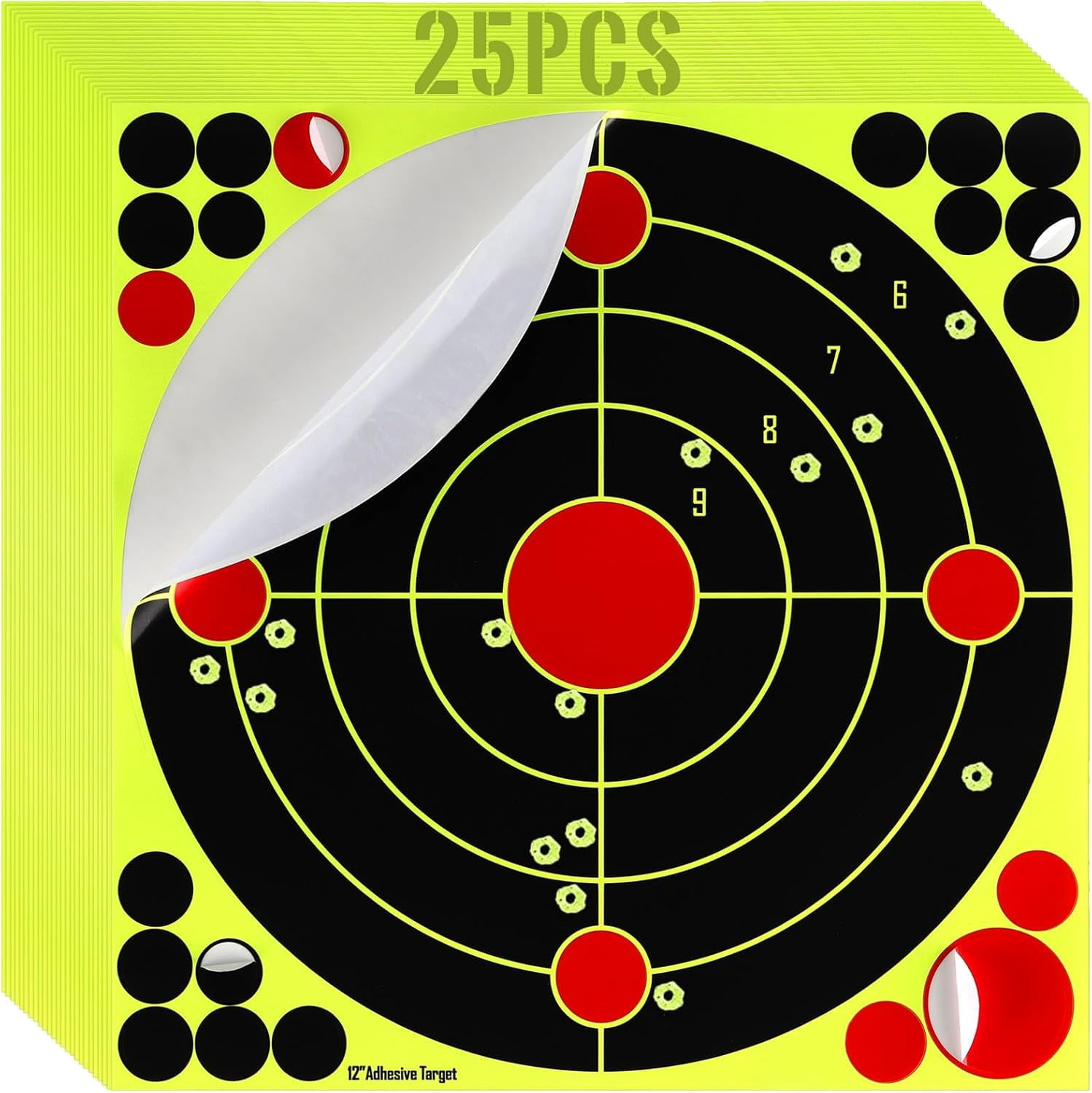 25Pcs Splatter Adhesive Targets Stickers Bullseye Splatter Paper Targets Fluorescent Yellow Shooting Target Stickers for Shooting Practice