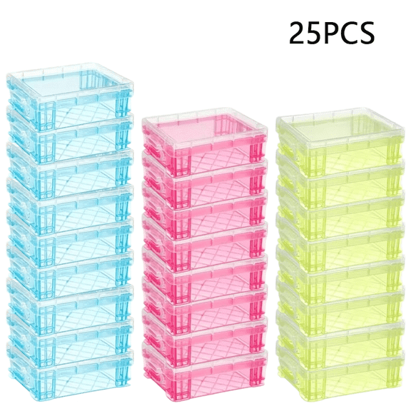 25Pcs Stackable Plastic Crayon Storage Boxes with Lids, Transparent Small Organizer Cases for Desk Drawer Classroom and Office Supplies, Portable Stationery Storage Containers Set