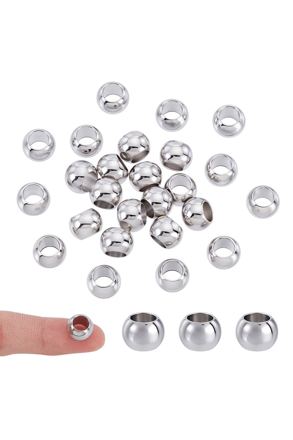 25Pcs Stainless Steel European Beads 10mm Rondelle Loose Charm Caps Beads Smooth Large Hole Loose Spacers Slide Charms