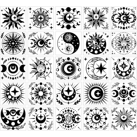 25Pcs Sun Moon Silhouette Mason Jar Decals Stickers Leaves Plastic Silhouette Wall Decals Stickers Adhesive Lantern Jar Stickers Window Lamp Decals Glass Art Mural Home Decor