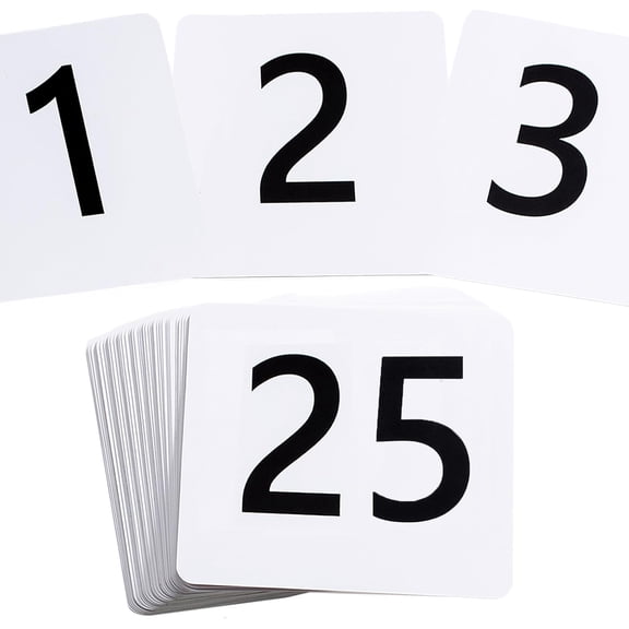 25Pcs Table Numbers 1-25, 3.7x4 Inch Plastic Table Numbers, Double Sided Table Number Cards - for Wedding Reception Restaurant Table Numbers Place Cards, White