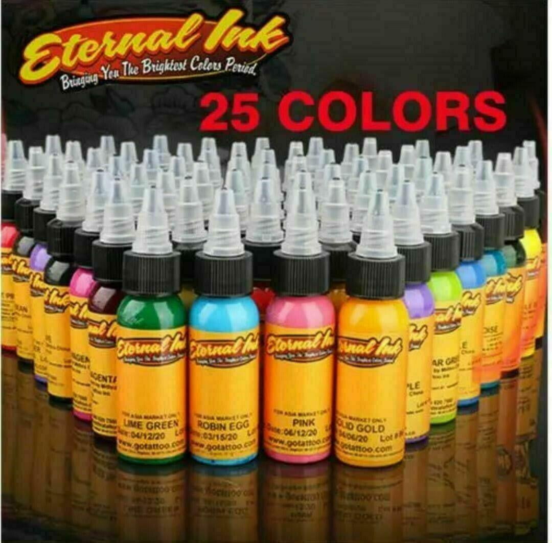 Eternal Tattoo Professional Kit - 25Pcs, 50 Colored Variety Pack, 1oz ...