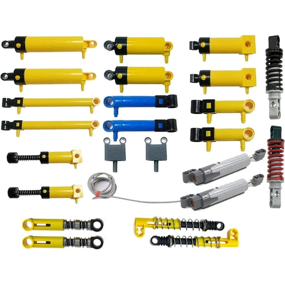 25Pcs Technic Parts Compatible with Lego Bricks, Pneumatic kit Contains air Pump, Piston Pressure Rod, Cylinder, Linear Pneumatic Hose, Shock Absorber