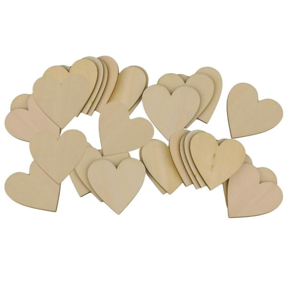 25Pcs Unfinished Wood Crafts Small Wooden Heart Supplies 50mm