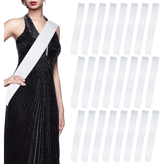 25Pcs White Sashes Blank Satin Sublimation Sash for Pageants to Decorate Plain 2026 Senior Graduation Birthday Sash for Women Homecoming