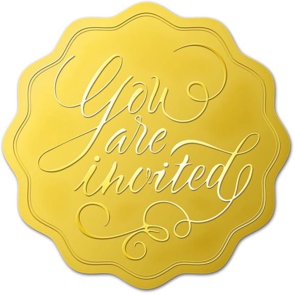 25Pcs you are invited Pattern Embossed Seals Round Self Adhesive Gold Foil Embossed Stickers