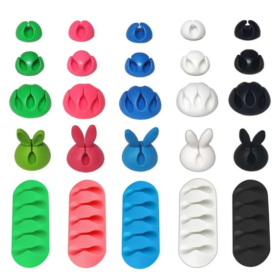 25Pieces Self Adhesive Cable Clips, (1Hole & 2Hole & 3Hole & 5Hole Shape)Rubber Cord Clips, Adhesive Cable Holder Smartphone Charging Cable Clips (5 Colors)