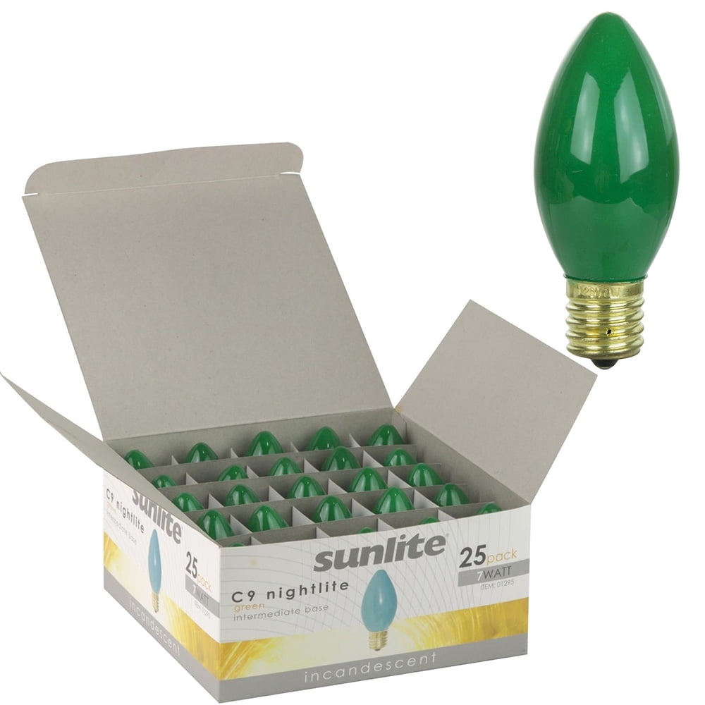 Intermediate Base 25Pk - SUNLITE 7w C9 120v Intermediate Base Green Bulb - Walmart.com