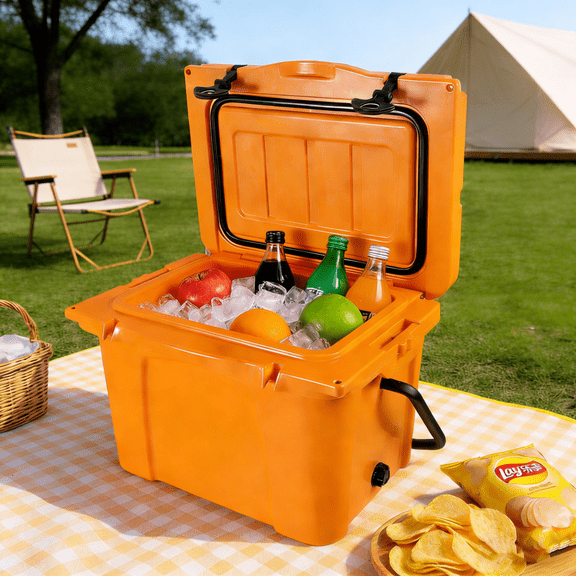 25QT Portable Cooler, Insulated Hard Cooler with Bottle Opener, Cup Holder, Forming Ruler, Travel, Beach, Camping, Fishing   WL