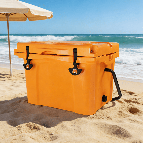 25QT Portable Cooler, Insulated Hard Cooler with Bottle Opener, Cup Holder, Forming Ruler, Travel, Beach, Camping, Fishing