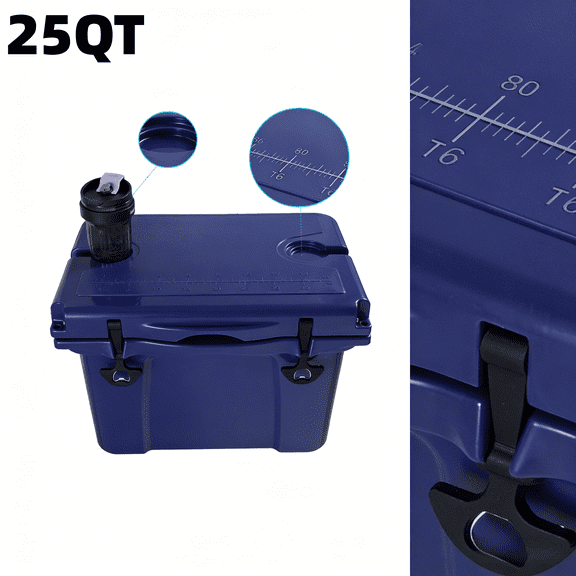 MQJIAZHI 25QT Hard Sided Ice Chest Cooler Insulated Portable Hard Cooler with Bottle Opener, Cup Holder, Forming Ruler, for Travel Beach Camping Fishing