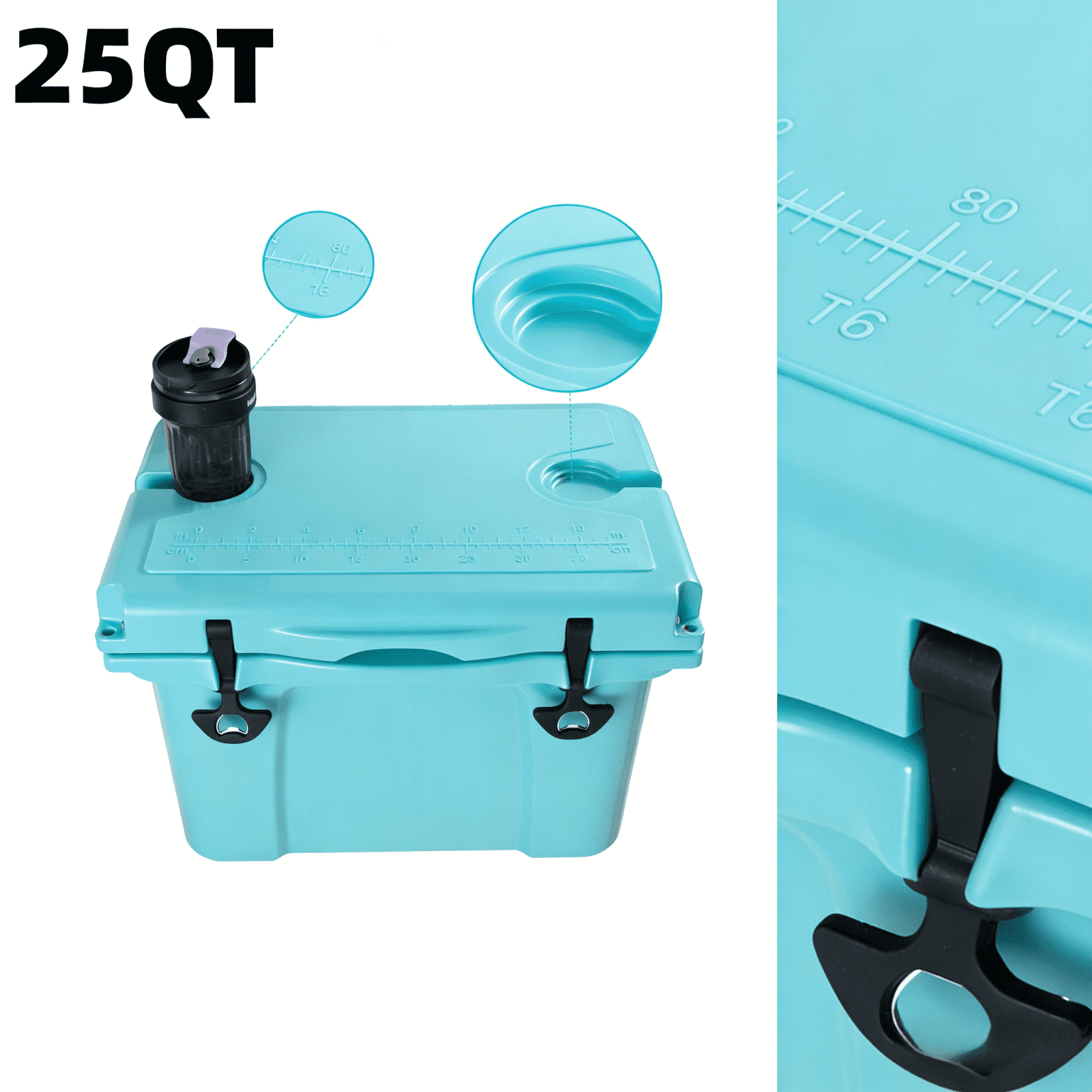 MQJIAZHI 25QT Hard Sided Ice Chest Cooler Insulated Portable Hard Cooler with Bottle Opener, Cup Holder, Forming Ruler, for Travel Beach Camping Fishing