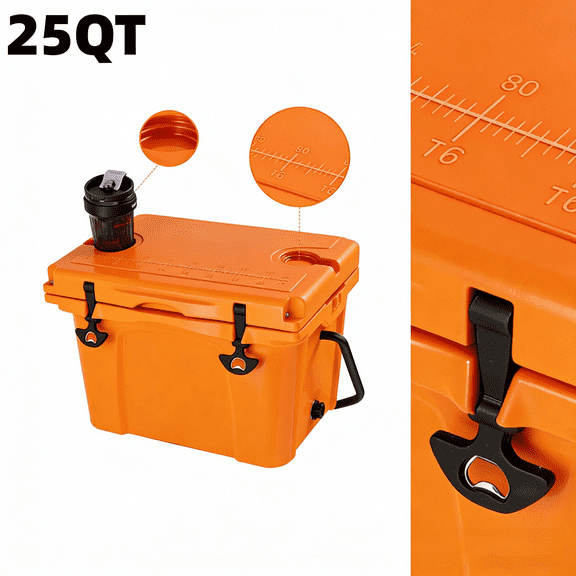 MQJIAZHI 25QT Hard Sided Ice Chest Cooler Insulated Portable Hard Cooler with Bottle Opener, Cup Holder, Forming Ruler, for Travel Beach Camping Fishing