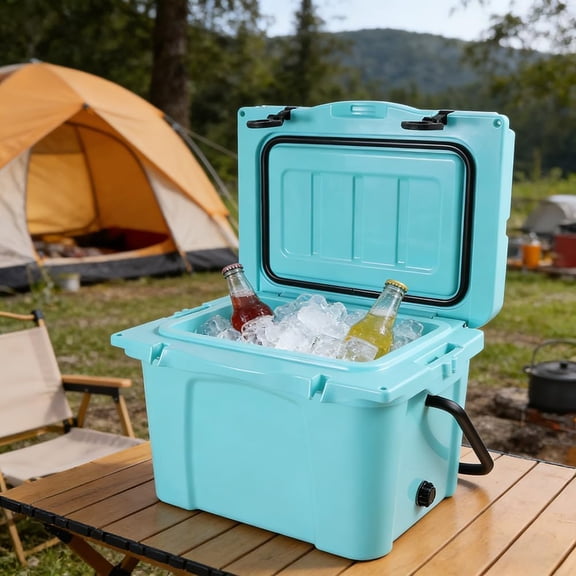 25QT Portable Insulated Hard Cooler, 30-Can Capacity Ice Chest with 5-Day Ice Retention, Built-in Bottle Opener & Cup Holder for Camping, Beach, Fishing & Outdoor Activities,Turquoise