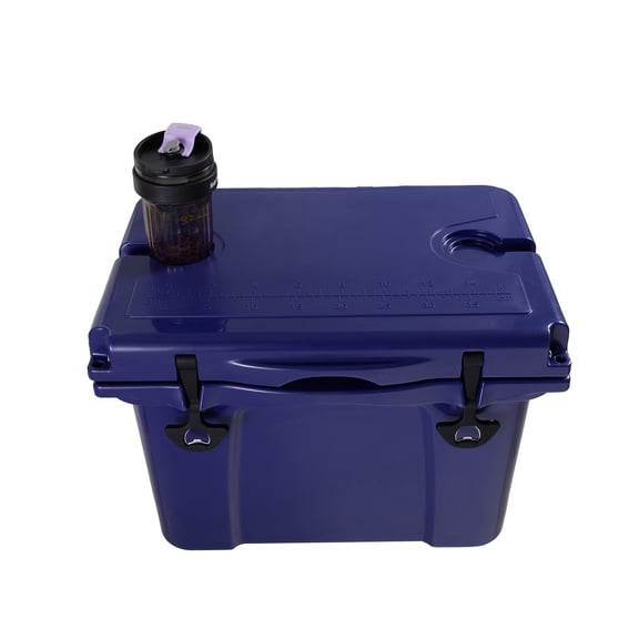 25QT Portable Insulated Hard Cooler Ice Chest with Built-in Bottle Opener, Cup Holders and Measuring Ruler, Perfect for Travel, Beach, Camping, Fishing and Outdoor Activities