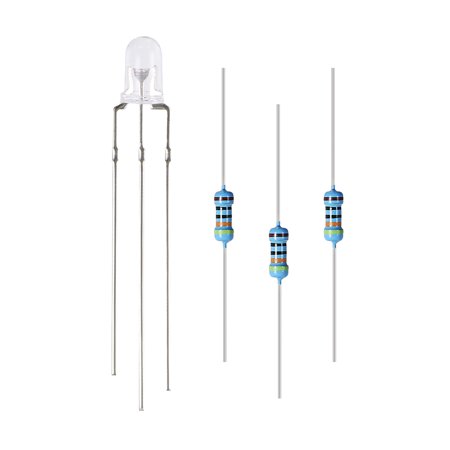 25Set 5mm LED Diodes and Resisters, Bi-Color (Red & Emerald Green), Common Anode, Frosted Lens with Edge for DC 6-12V