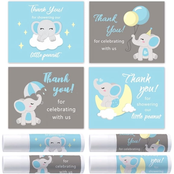 25Sheet 100Pcs 4 Styles Elephant Lip Balm Labels Stickers 2.1x1.7 inch Self-Adhesive Favor Lip Balms Elephant Stickers with Thank You Words for Lipstick Wrapping Decorations Birthday Party Supplies