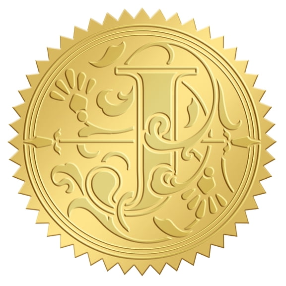 25Sheet 2 Inch Envelope Seals Stickers Letter J 100pcs Embossed Foil Seals Adhesive Gold Foil Seals Stickers Label for Wedding Invitations Envelopes Gift Packaging