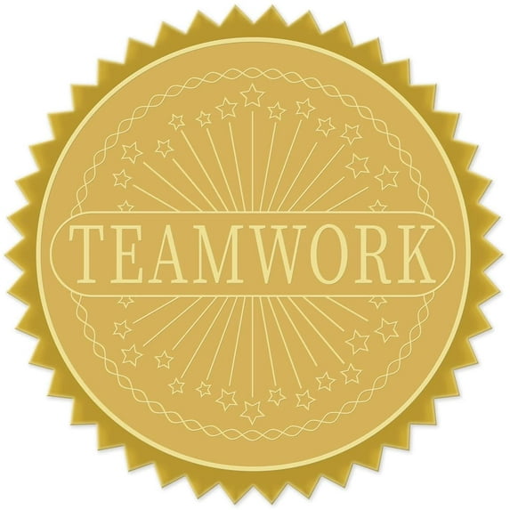 25Sheet Gold Foil Certificate Seals Teamwork 2inch Round Self Adhesive Embossed Stickers