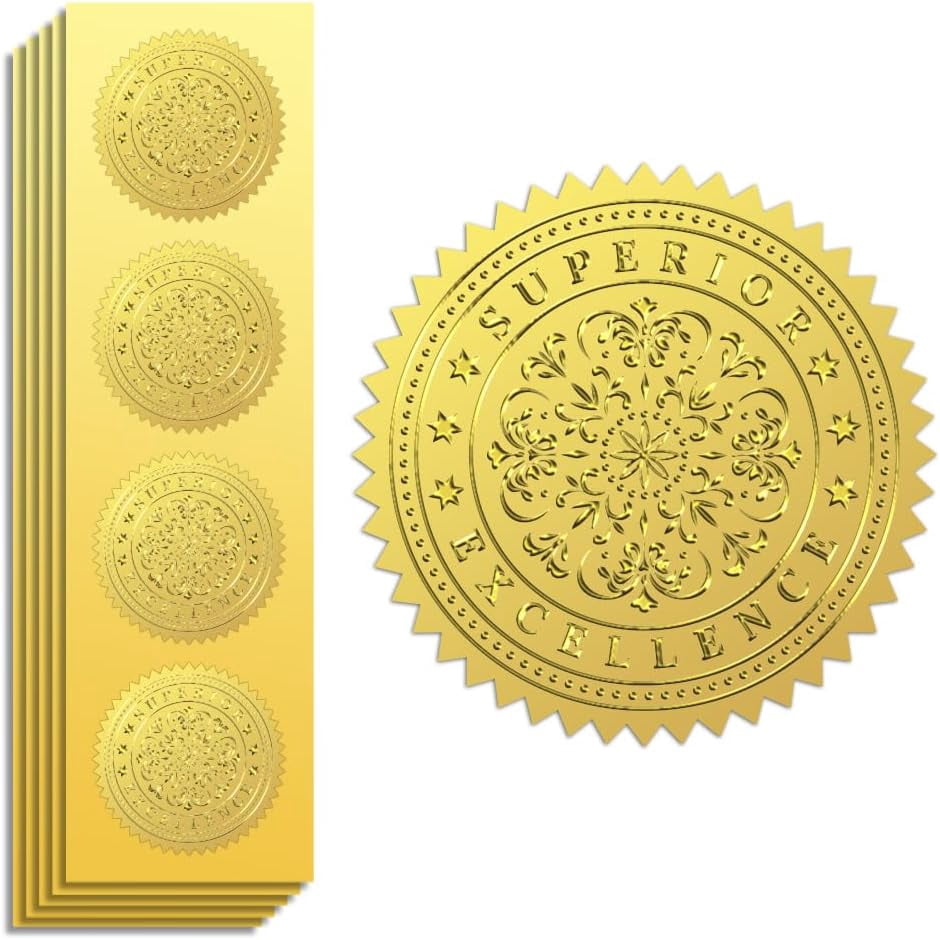 25Sheet Gold Foil Stickers Seals Official Embossed Excellent 2 Inch ...