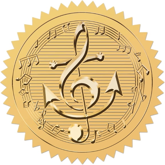 25Sheet Music Note Gold Foil Stickers Embossed Anchor Certificates Seal 2" Self Adhesive Envelopes Seals Round Labels for Award Wedding Invitation Graduation Corporate Diplomas Gift Wrapping Decor