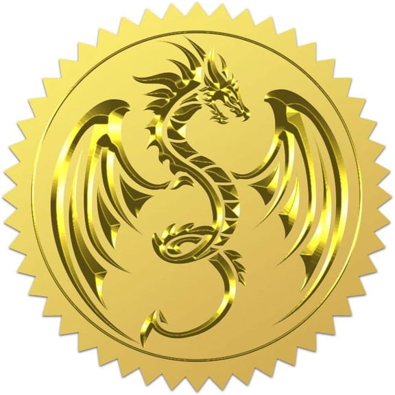 25Sheet Plastic Self Adhesive Gold Foil Embossed Medal Decoration Sticker Dragon 5x5cm 4pcs/sheet