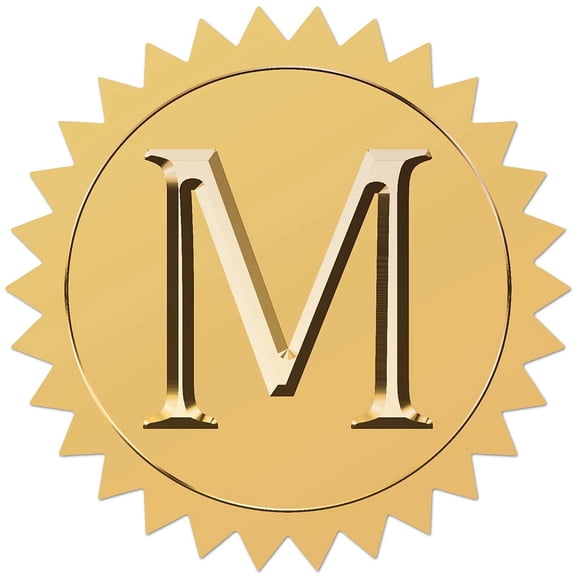 25Sheet Plastic Self Adhesive Gold Foil Embossed Stickers Medal Decoration Sticker Letter M 5x5cm