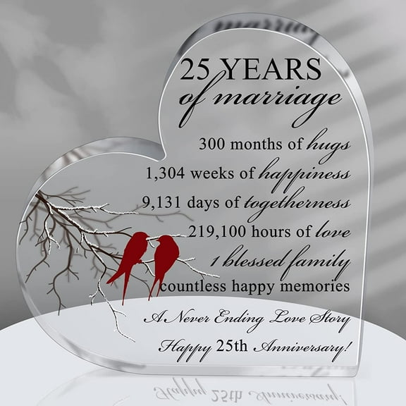 25Th Years Of Marriage Gift Wedding Anniversary Heart Marriage Keepsake Decoration Gift For Couple Parent Women Mom Husband Wife