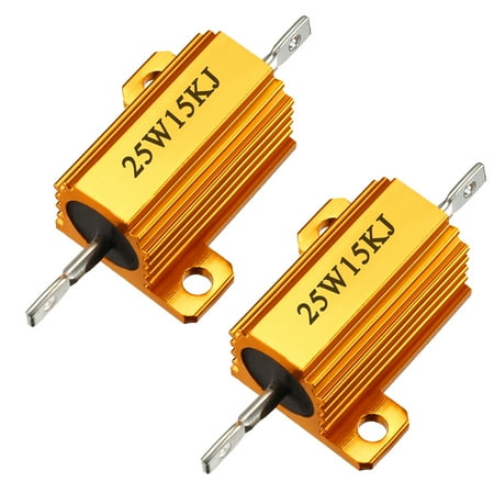 25W 15k Ohm Aluminium Housing Chassis Mount Wirewound Power Resistors Gold 2pcs