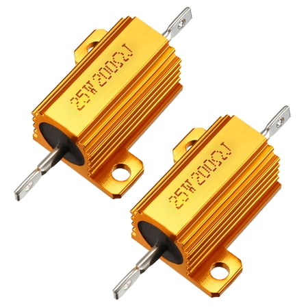 25W 200 Ohm Aluminium Housing Chassis Mount Wirewound Power Resistors Gold 2pcs