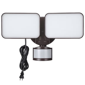 25W 3CCT Dual Head Plug-in LED Security Light, Motion Sensor & Dusk to Dawn Floodlight, 3 Lighting Modes, 3000K/4000K/5000K Selectable, ETL&FCC Listed, Bronze