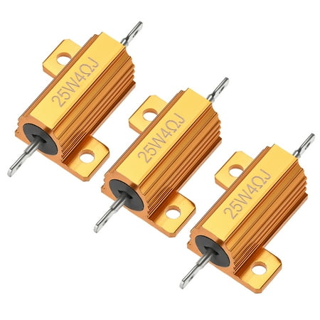 25W 4 Ohm 5% Aluminum Housing Resistor Chassis Mounted Aluminum Case Wirewound Resistor Load Resistors Gold Tone 3 Pcs