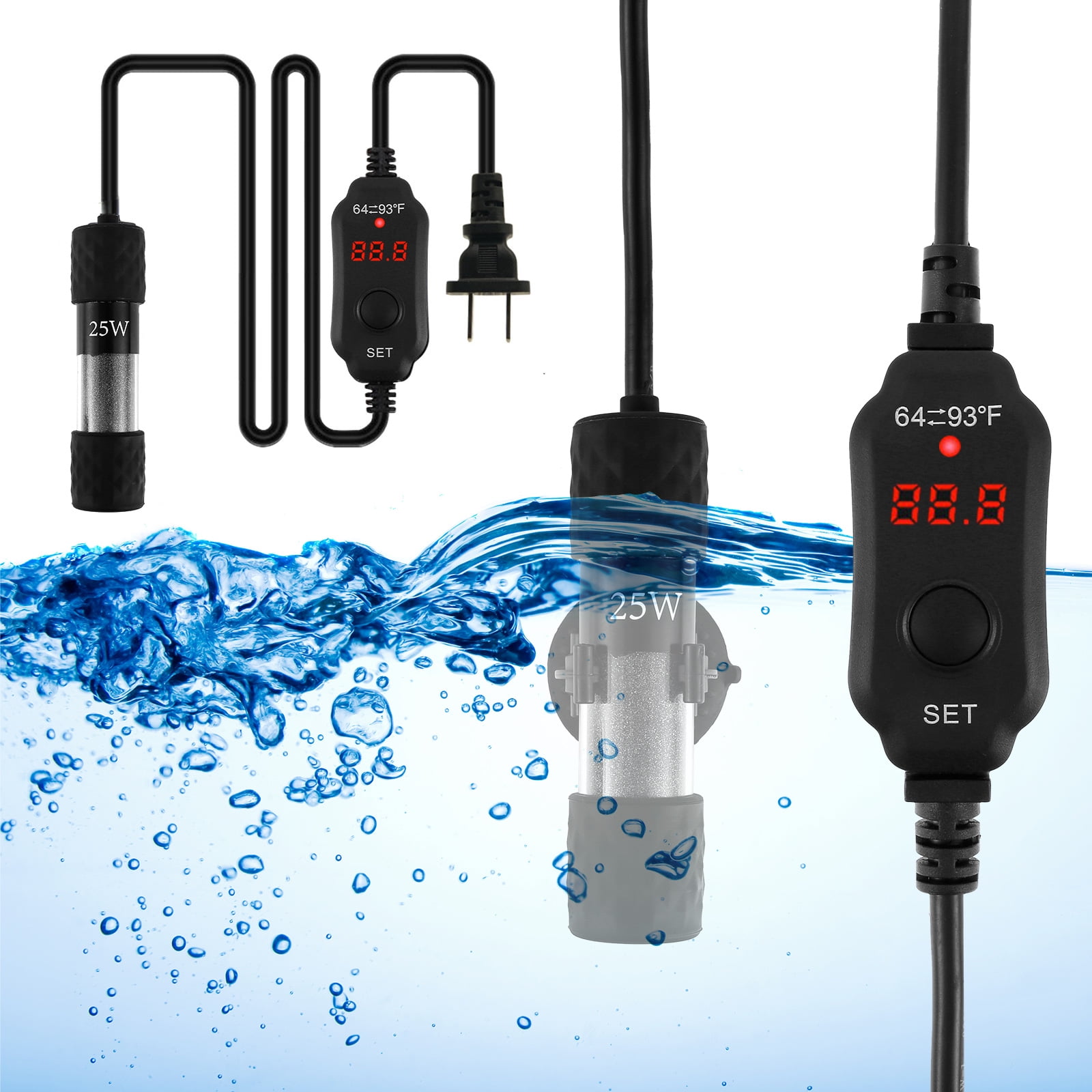 25W/50W Aquarium Heater Adjustable Fish Tank Water Heater with External