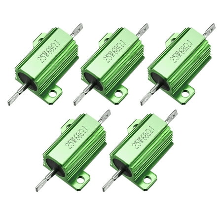 25W 68 Ohm Aluminium Housing Chassis Mount Wirewound Power Resistors Green 5pcs