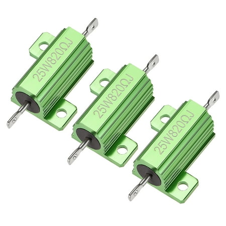 25W 820 Ohm 5% Aluminum Housing Resistor Chassis Mounted Aluminum Case Wirewound Resistor Load Resistors GreenTone 3 Pcs