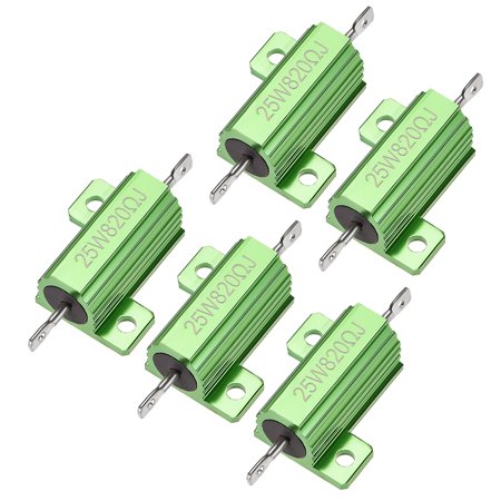25W 820 Ohm 5% Aluminum Housing Resistor Chassis Mounted Aluminum Case Wirewound Resistor Load Resistors GreenTone 5 Pcs