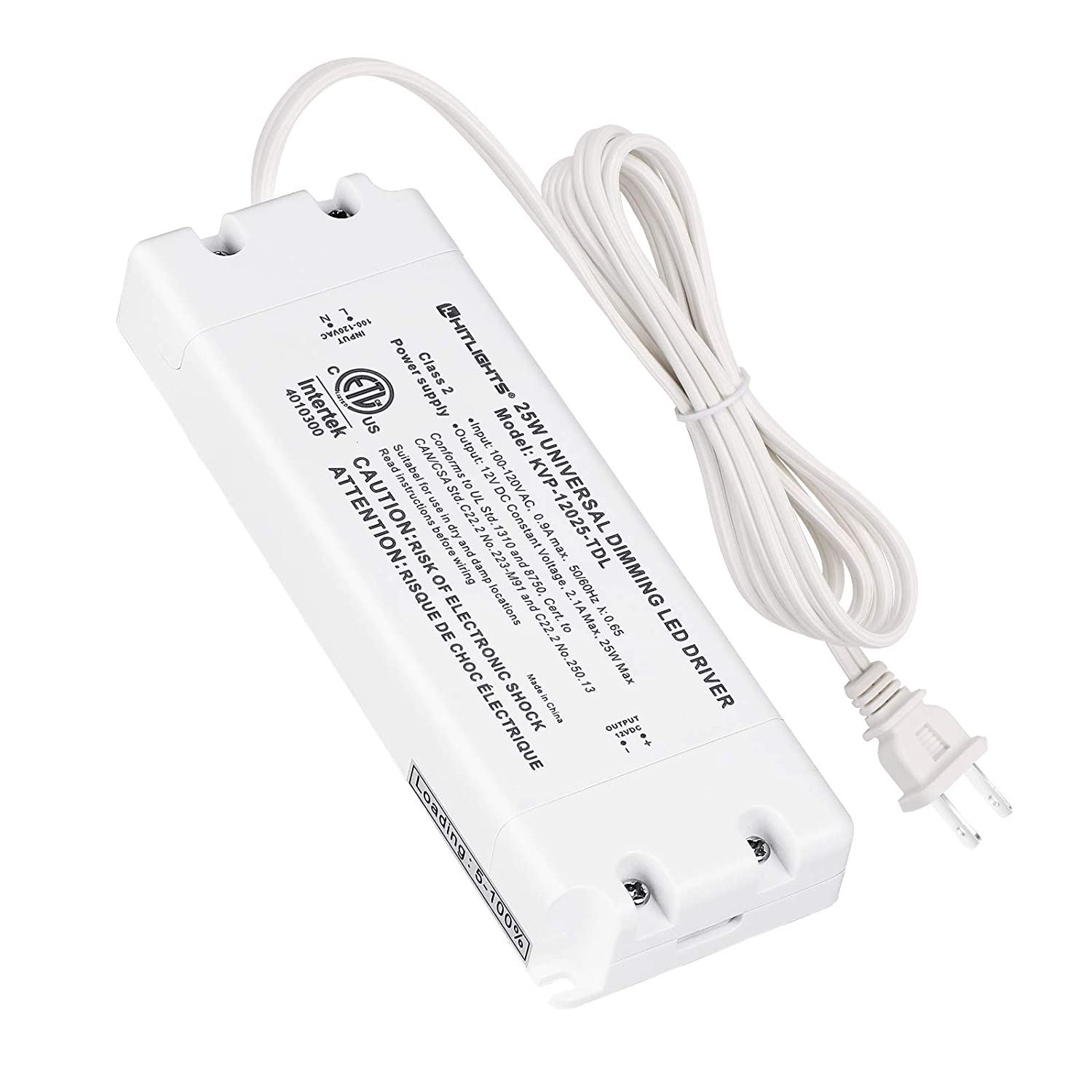 25W Dimmable LED Driver Transformer, Power Supply 120V AC to 12V DC