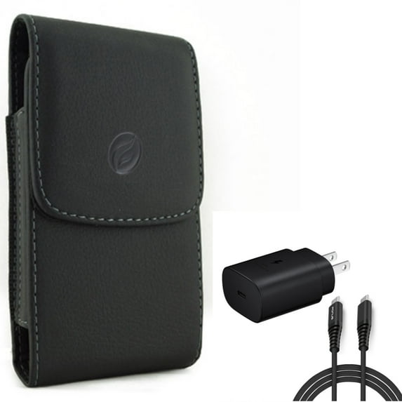 25W Fast Home Charger w Case Belt Clip for Samsung Galaxy S22 Ultra,S22 S21 Ultra,S21 S20 Ultra,S20 Plus,Ultra Fan Edition - PD Type-C 6ft USB-C Cable , Leather Holster Cover