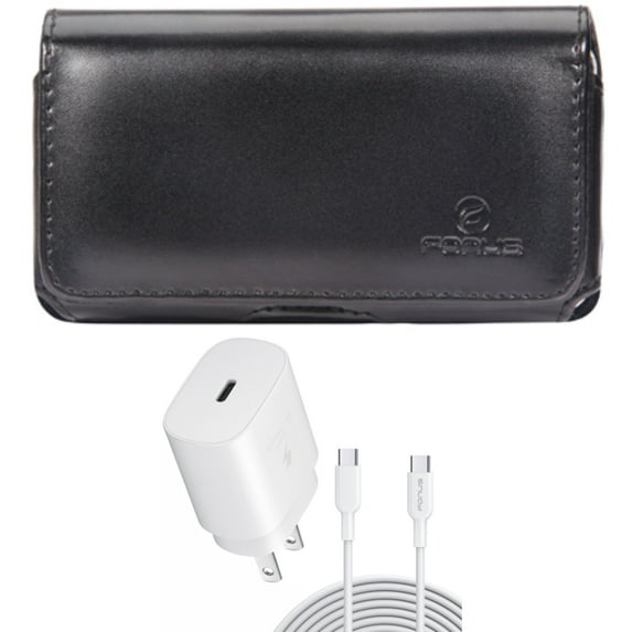 25W Fast Home Charger w Case Belt Clip for Samsung Galaxy S22,S21,S20 - PD Type-C 10ft USB-C Cable , Leather Swivel Holster