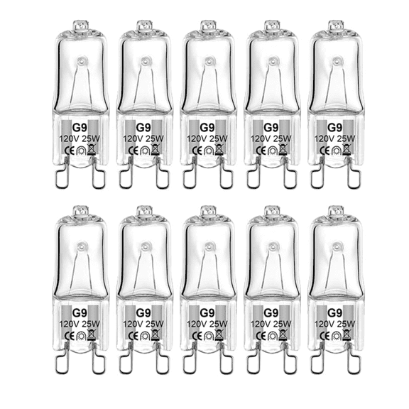 25W G9 Halogen Replacement Bulbs 10-Pack - 120V Dimmable T4 JCD Bi-Pin Base, Warm White, Compatible with Chandeliers, Pendants, Cabinet & Landscape Lights